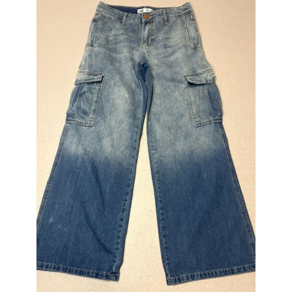 YMI Relax Fit Cargo Jeans 3/26 Wide Leg Snap Pockets Ombre Effect